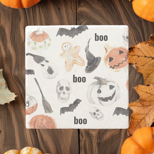 Colorful Halloween Scary Pattern Happy Halloween Stone Coaster