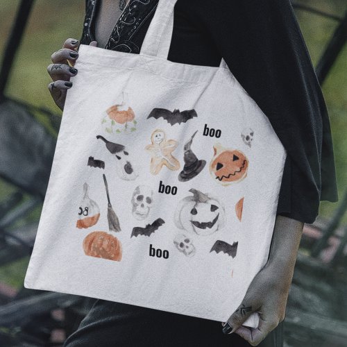 Colorful Halloween Scary Pattern Happy Halloween Tote Bag