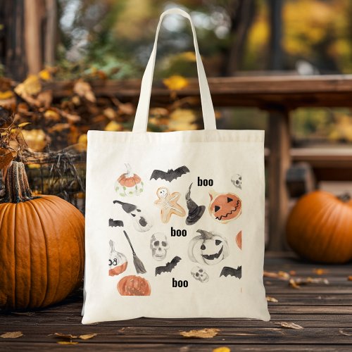 Colorful Halloween Scary Pattern Happy Halloween Tote Bag