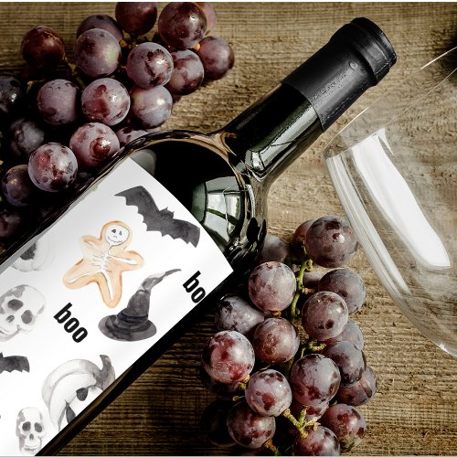 Colorful Halloween Scary Pattern Happy Halloween  Wine Label