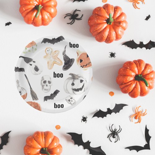 Colorful Halloween Scary Pattern  Paper Plates