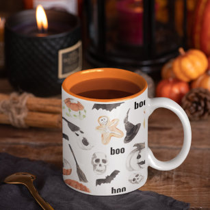 Colorful Halloween Scary Pattern  Two-Tone Coffee Mug