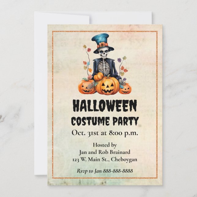 Colorful Halloween Skeleton Party Invitation (Front)
