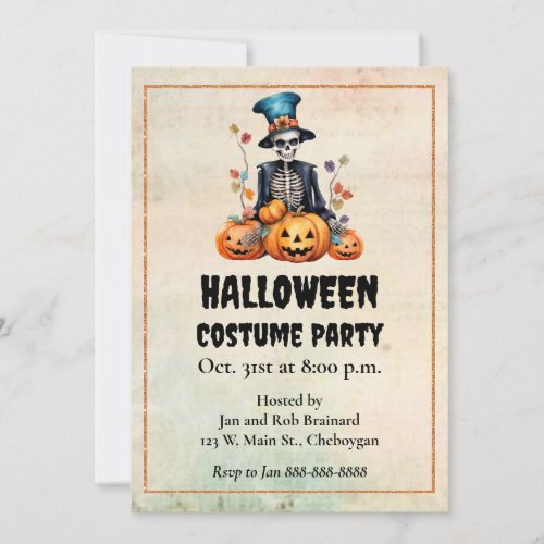 Colorful Halloween Skeleton Party Invitation