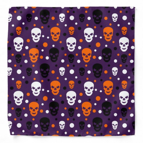 Colorful Halloween Skulls Polka Dots Pattern Bandana