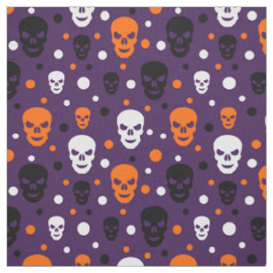 Colorful Halloween Skulls Polka Dots Pattern Fabric