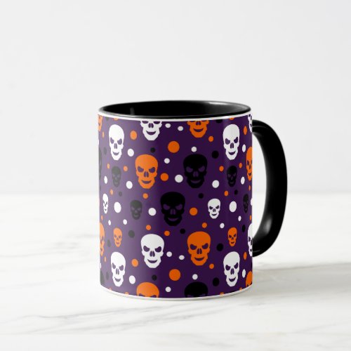 Colorful Halloween Skulls Polka Dots Pattern Mug