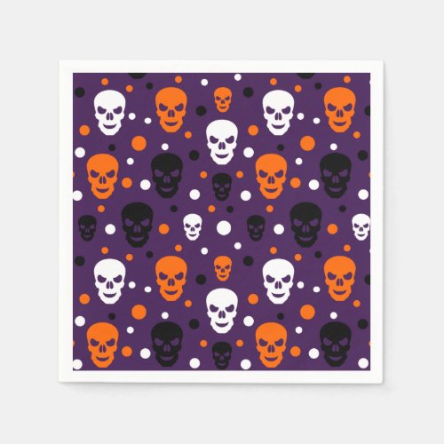 Colorful Halloween Skulls Polka Dots Pattern Napkins