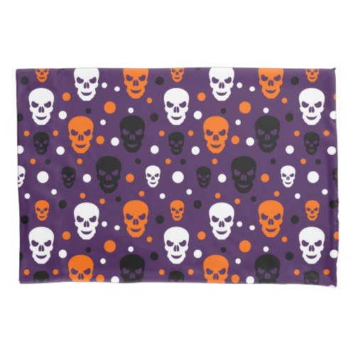 Colorful Halloween Skulls Polka Dots Pattern Pillow Case