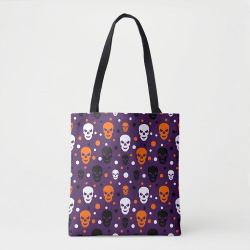 Colorful Halloween Skulls Polka Dots Pattern Tote Bag
