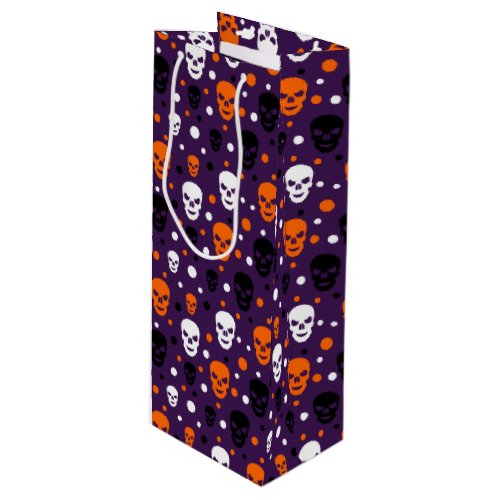 Colorful Halloween Skulls Polka Dots Pattern Wine Gift Bag