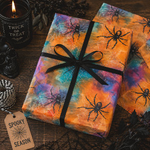 Colorful Halloween Spiders Watercolor Wrapping Paper