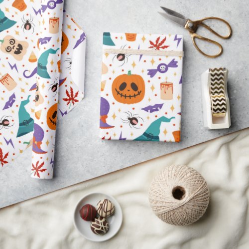 Colorful Halloween Symbols Pattern Wrapping Paper
