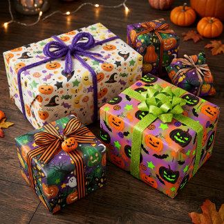 Colorful Halloween Wrapping Paper Sheets