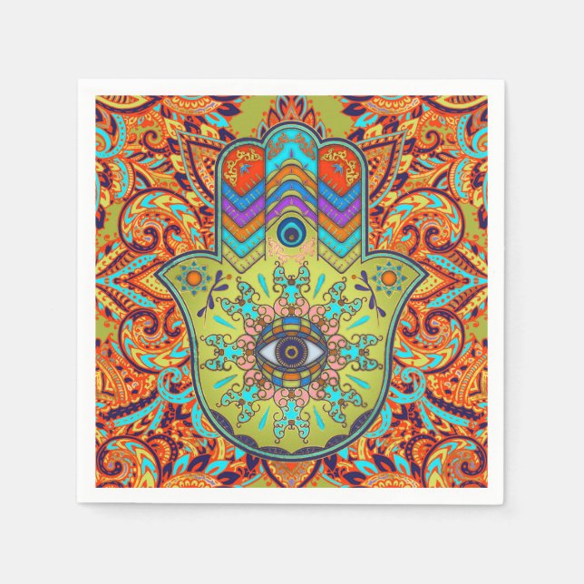 Colorful  Hamsa Hand -  Hand of Fatima Napkins (Front)