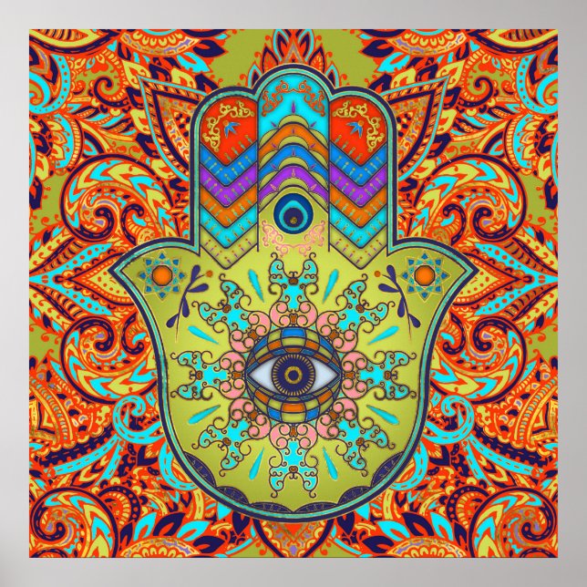 Colorful  Hamsa Hand -  Hand of Fatima Poster (Front)