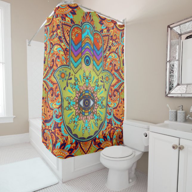 Colorful  Hamsa Hand -  Hand of Fatima Shower Curtain (In Situ)