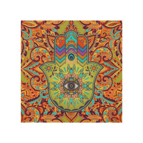 Colorful  Hamsa Hand _  Hand of Fatima Wood Wall Art