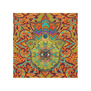 Hand Of Fatima Wood Wall Art Zazzle Colorful Hamsa Hand Of Fatima Wood Wall Decor