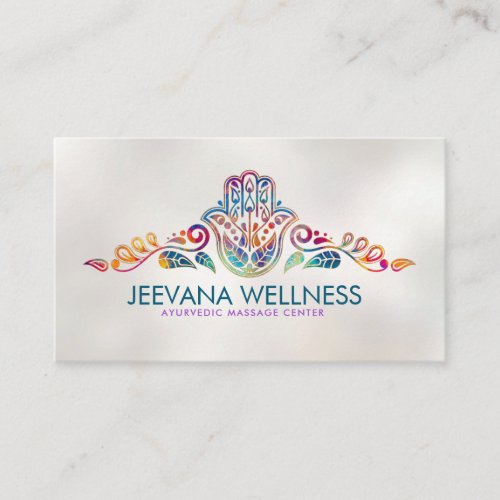 Colorful Hamsa Hand Paisley Ornament Business Card