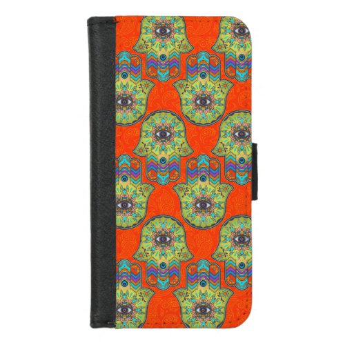Colorful  Hamsa Hand pattern with paisley iPhone 87 Wallet Case