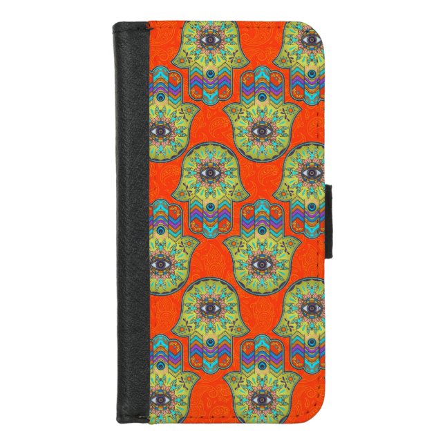 Colorful  Hamsa Hand pattern with paisley iPhone Wallet Case (Front)