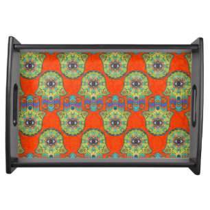 Colorful  Hamsa Hand pattern with paisley Serving Tray