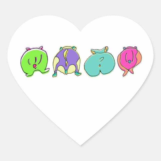 Colorful Hamster Butts Heart Sticker (Front)