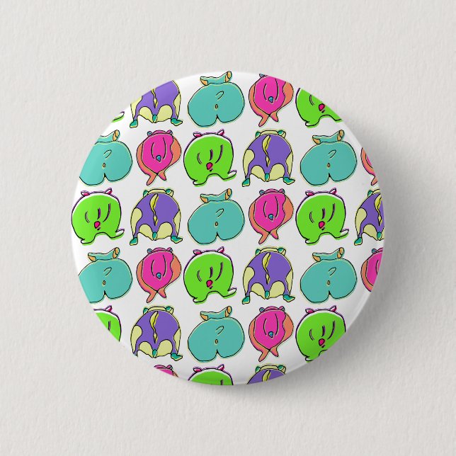 Colorful Hamster Butts Pattern Button (Front)