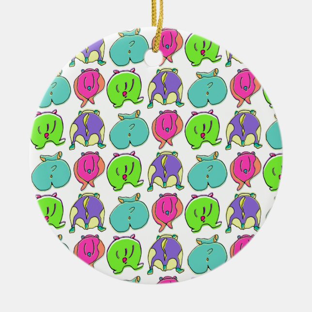Colorful Hamster Butts Pattern Ceramic Ornament (Front)
