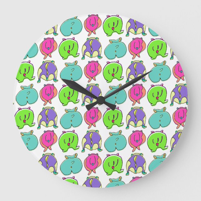 Colorful Hamster Butts Pattern Large Clock (Front)