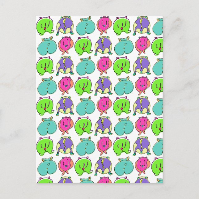 Colorful Hamster Butts Pattern Postcard (Front)
