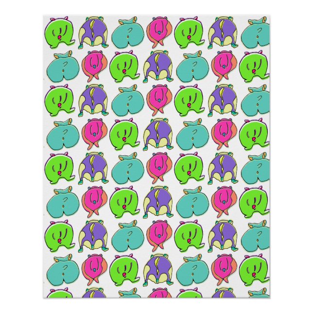 Colorful Hamster Butts Pattern Poster (Front)