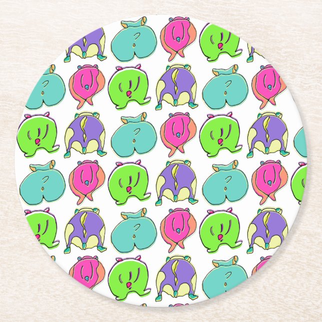 Colorful Hamster Butts Pattern Round Paper Coaster (Front)