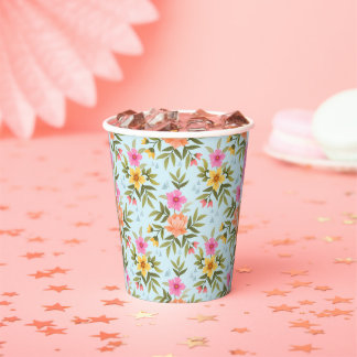 Colorful Hand Draw Flowers Paper Cups