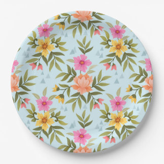 Colorful Hand Draw Flowers Paper Plates