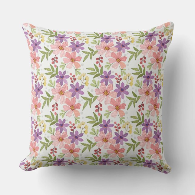Colorful Hand Draw Flowers Seamless Pattern-1 Throw Pillow (Front)
