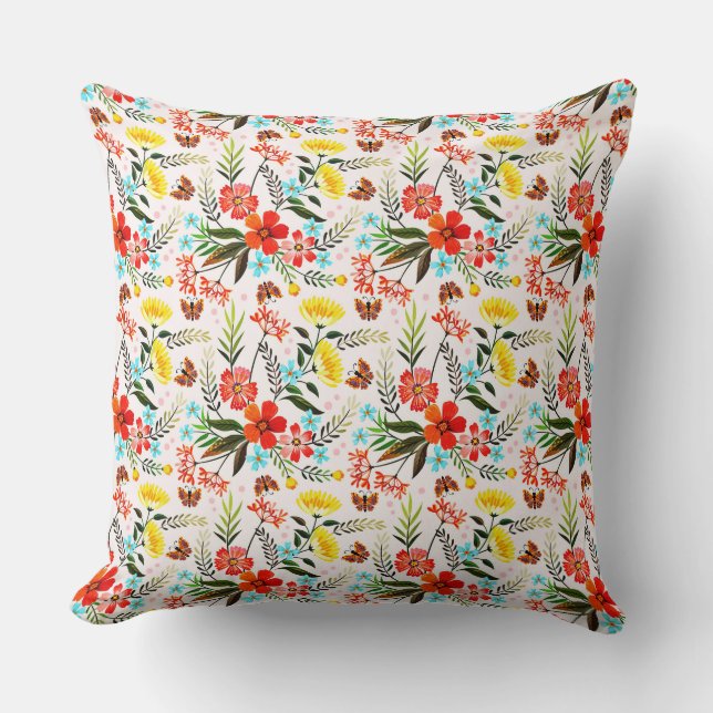 Colorful Hand Draw Flowers Seamless Pattern-4 Throw Pillow (Front)