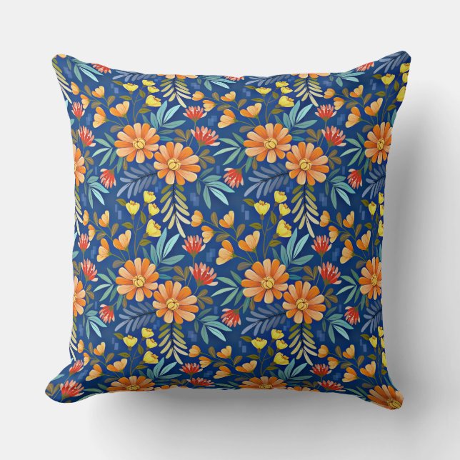 Colorful Hand Draw Flowers Seamless Pattern-7 Throw Pillow (Front)