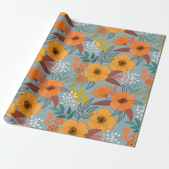 Colorful hand draw flowers seamless pattern wrapping paper (Unrolled)