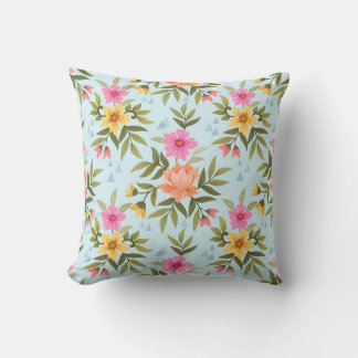 Colorful Hand Draw Flowers Throw Pillow