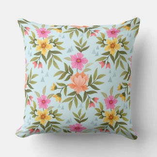 Colorful Hand Draw Flowers Throw Pillow