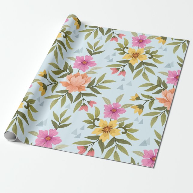 Colorful Hand Draw Flowers  Wrapping Paper (Unrolled)
