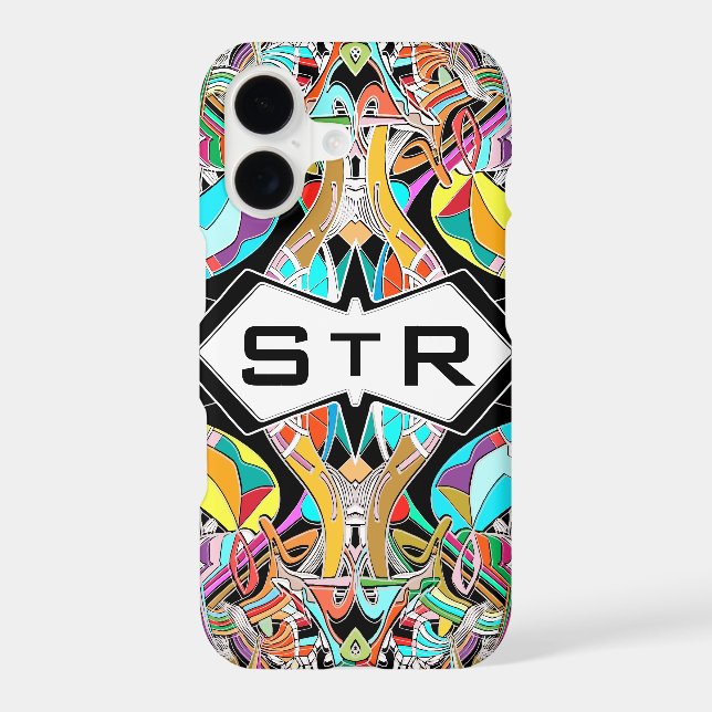Colorful Hand Drawn Abstract I Monogram Initials Iphone Case (Back)