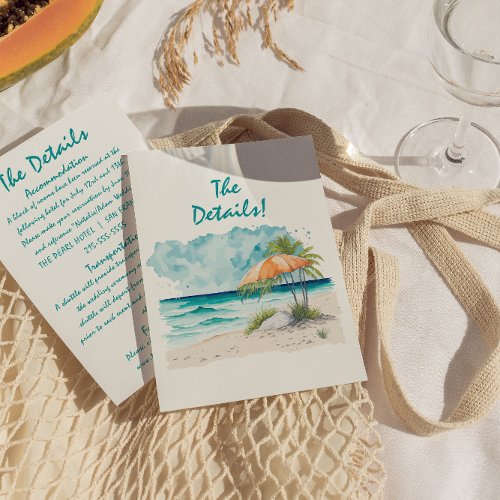 Colorful Hand Drawn Beach Unique Wedding Details Enclosure Card