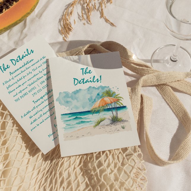 Colorful Hand Drawn Beach Unique Wedding Details Enclosure Card (Creator Uploaded)