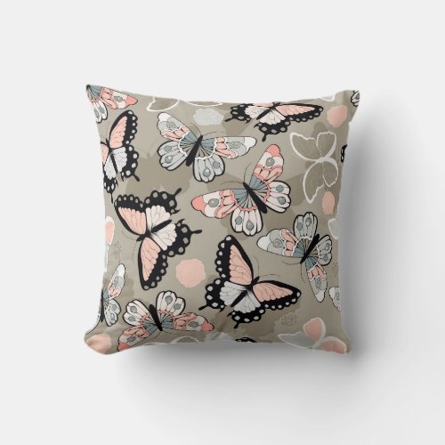 Colorful Hand Drawn Butterflies Throw Pillow