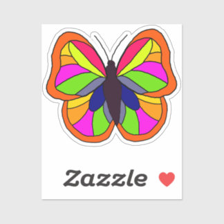 Colorful Hand-Drawn Butterfly Orange and Green Sticker