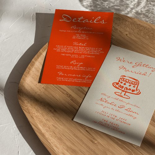 Colorful Hand Drawn Cake Retro All In One Wedding Invitation