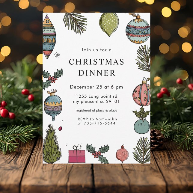 Colorful Hand-Drawn Christmas Dinner  Invitation (Creator Uploaded)